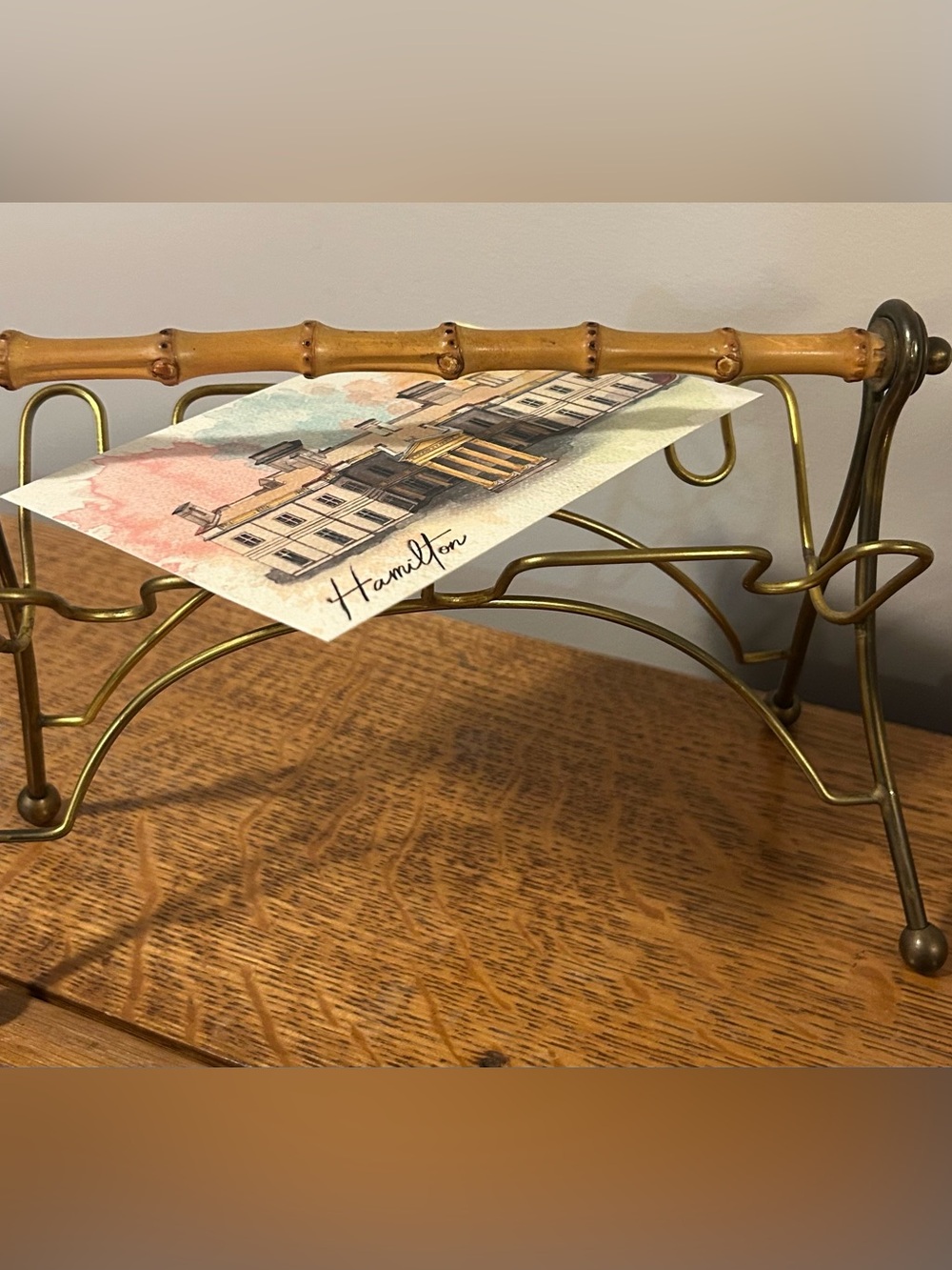 Vintage Brass Bamboo Letter Rack Napkin Holder Rustic Farmhouse Desk Table